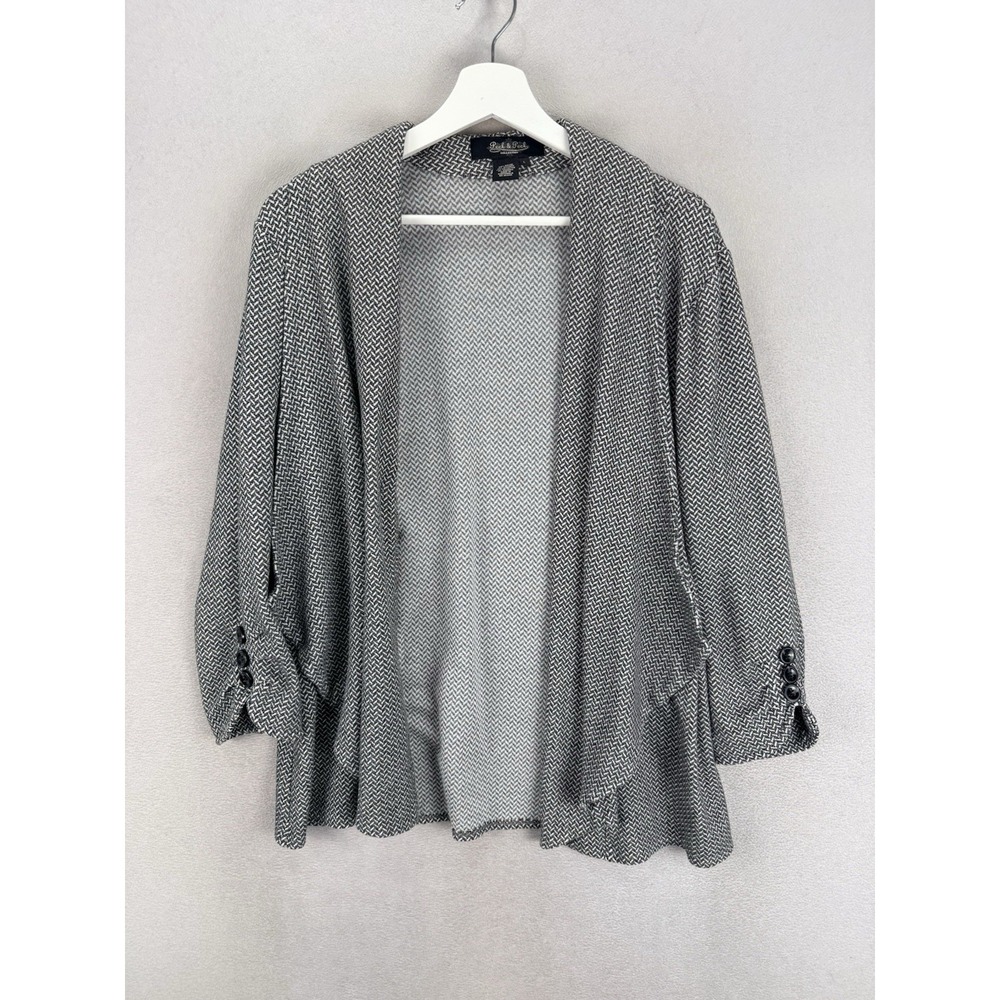Peck & Peck Women's Sz L Herringbone Three-Button‎ Cuffs Open-Front Cardigan
